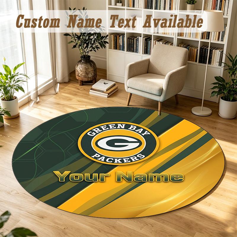 Runder Teppich Benutzerdefinierter NameGreen Bay Packers Muster Rutschfester Teppich Heim Boden Dekoration