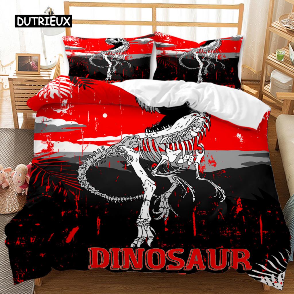 Dinosaur Duvet Cover Set Dinosaurs T-Rex Jurassic Dino Fossil Dinosaur Bedding Double Queen King Size Soft Polyester Qulit Cover
