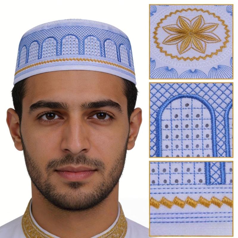 Lightweight Breathable Polyester Embroidered Hat Stylish Muslims Headwear Perfect For Outdoor Activities And Travel