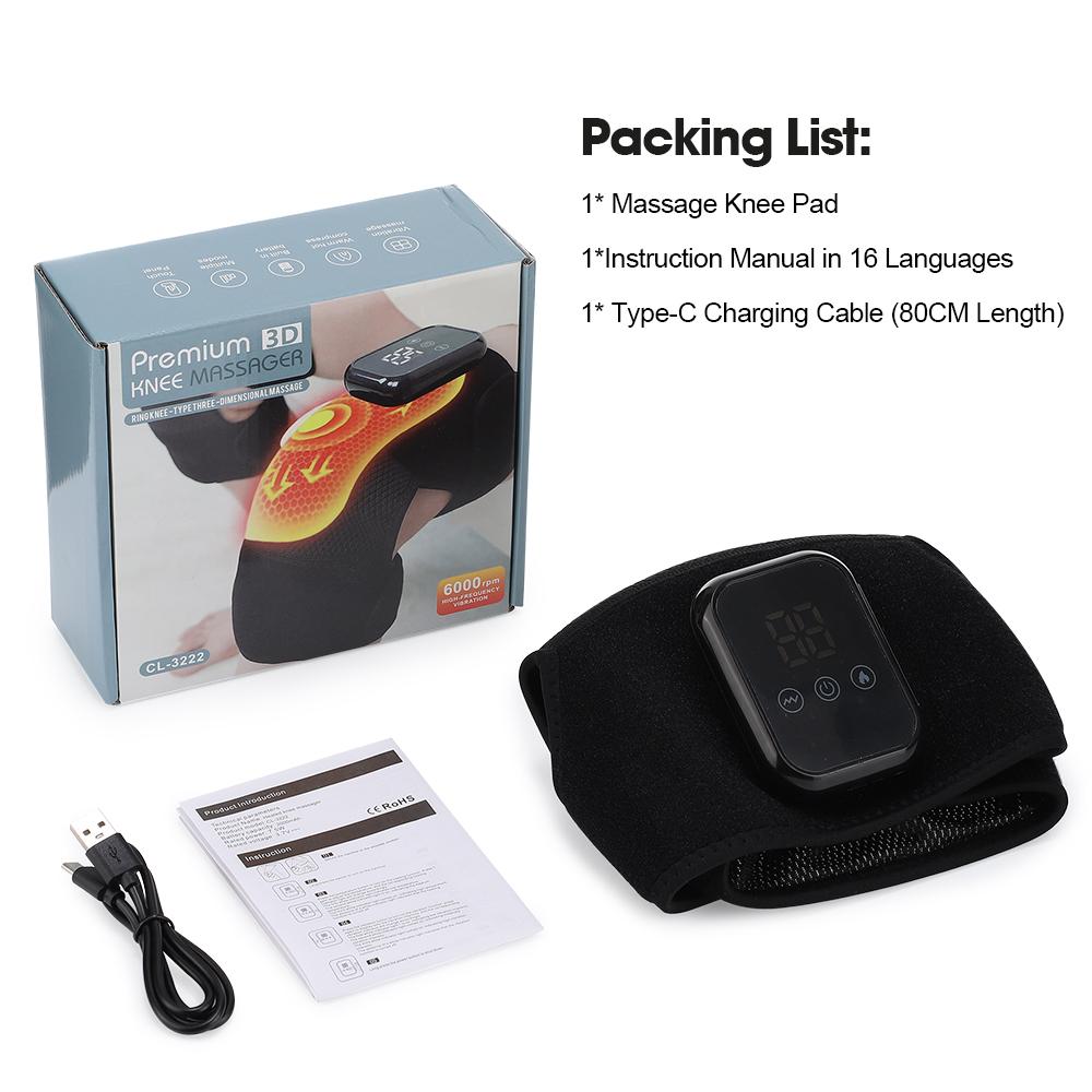 

Electric Heating Knee Massager Promote Blood Circulation Cordless Vibration Knee Brace Support Kneepad Sports Joint Wrap Belt чорний