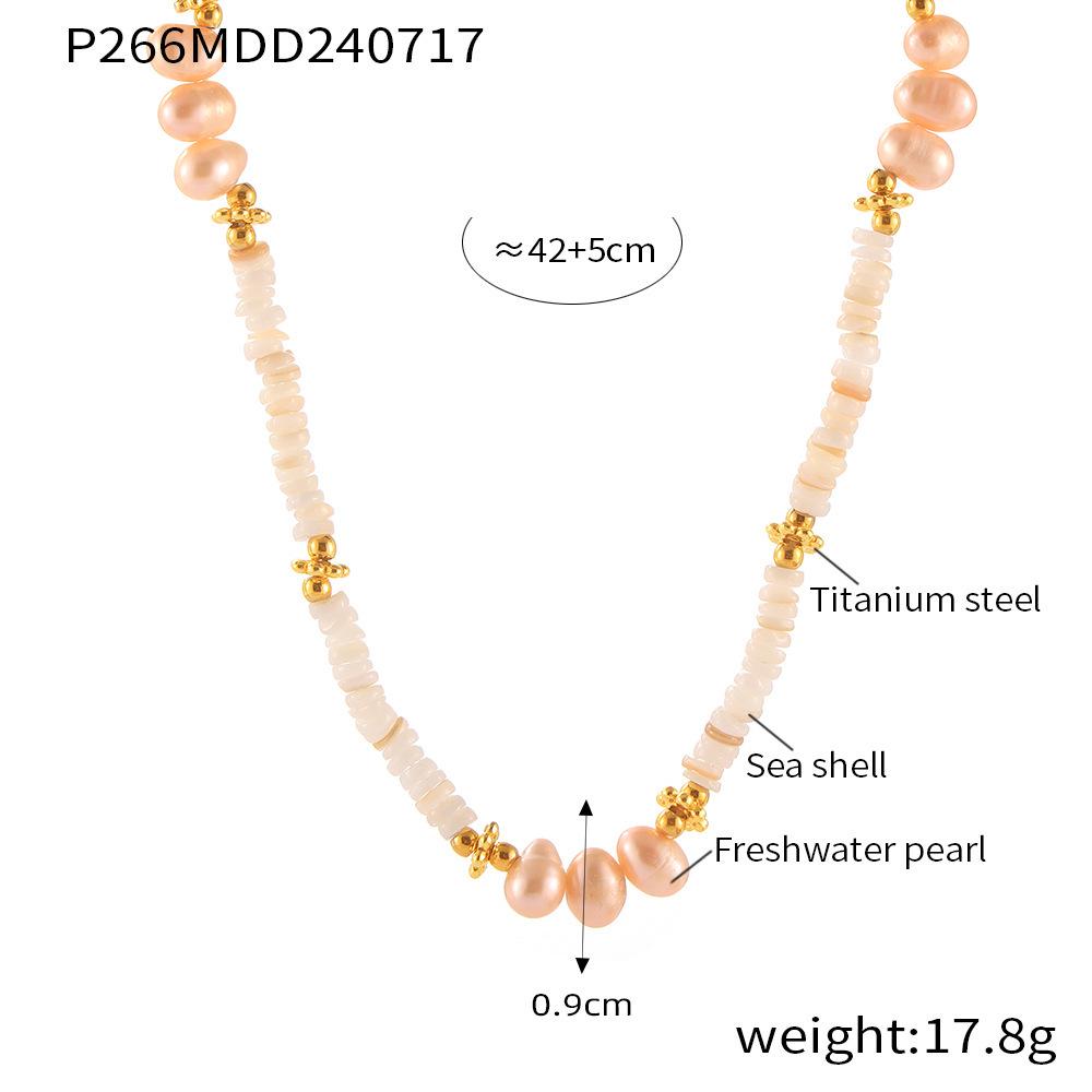 

Барочное ожерелье из пресноводного жемчуга и ракушек с цепочкой для ключицы из титановой стали с 18-каратным золотым покрытием