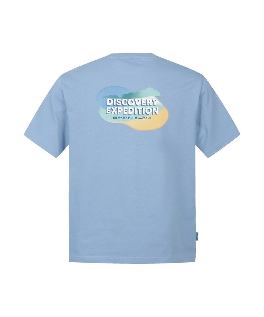 DISCOVERY EXPEDITION Unicolor Cloud Graphic Short Sleeve T-Shirt (Blue)