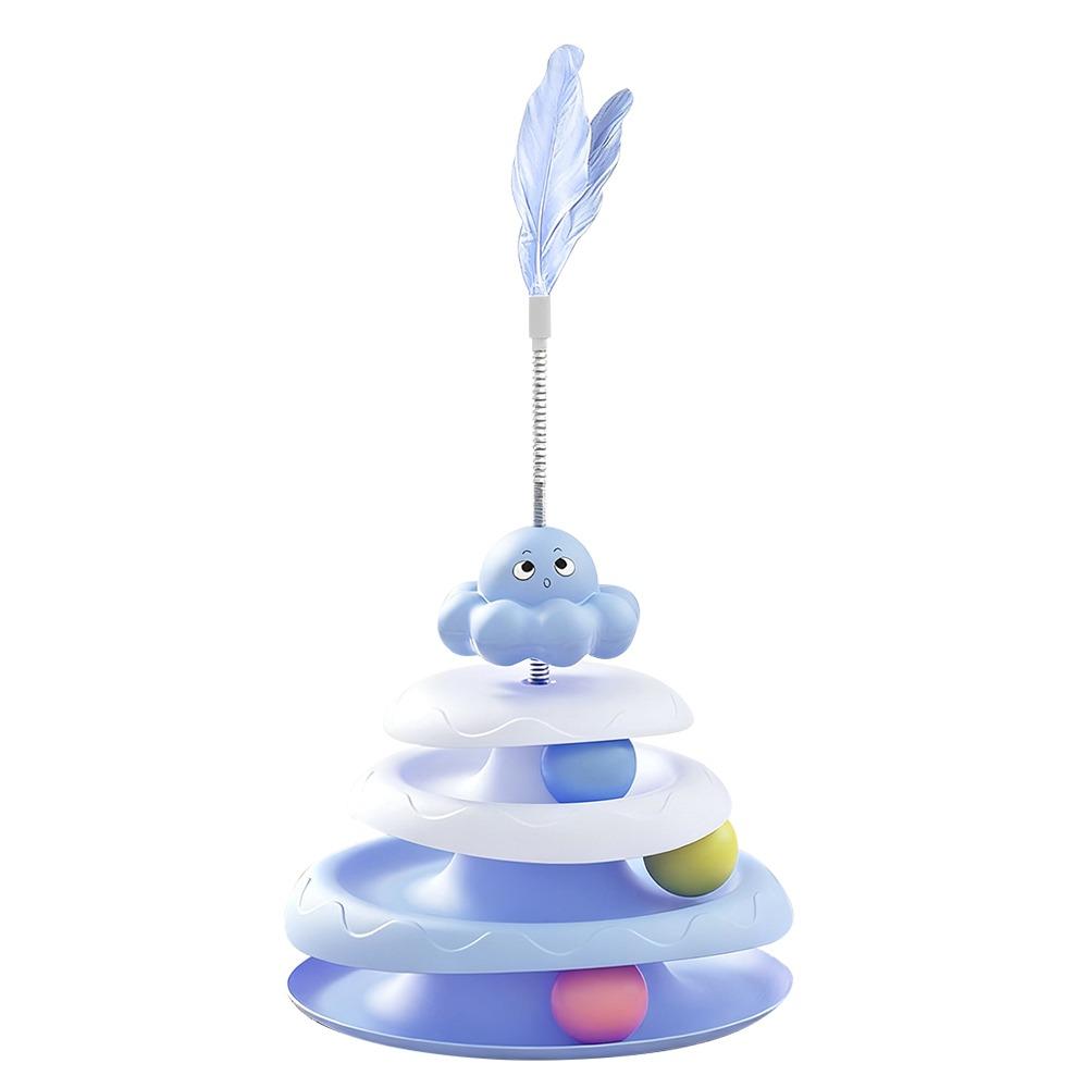 Niedrige interaktive Drehteller-Katzenball-Schleuder 4-stufige Katzen-Spielplatte drehbar Intelligenztraining Katzenturm Kätzchen