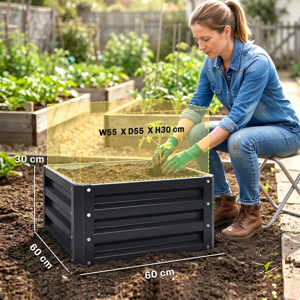 Set of Two 60 X 60cm Steel Planter Boxes - Grey