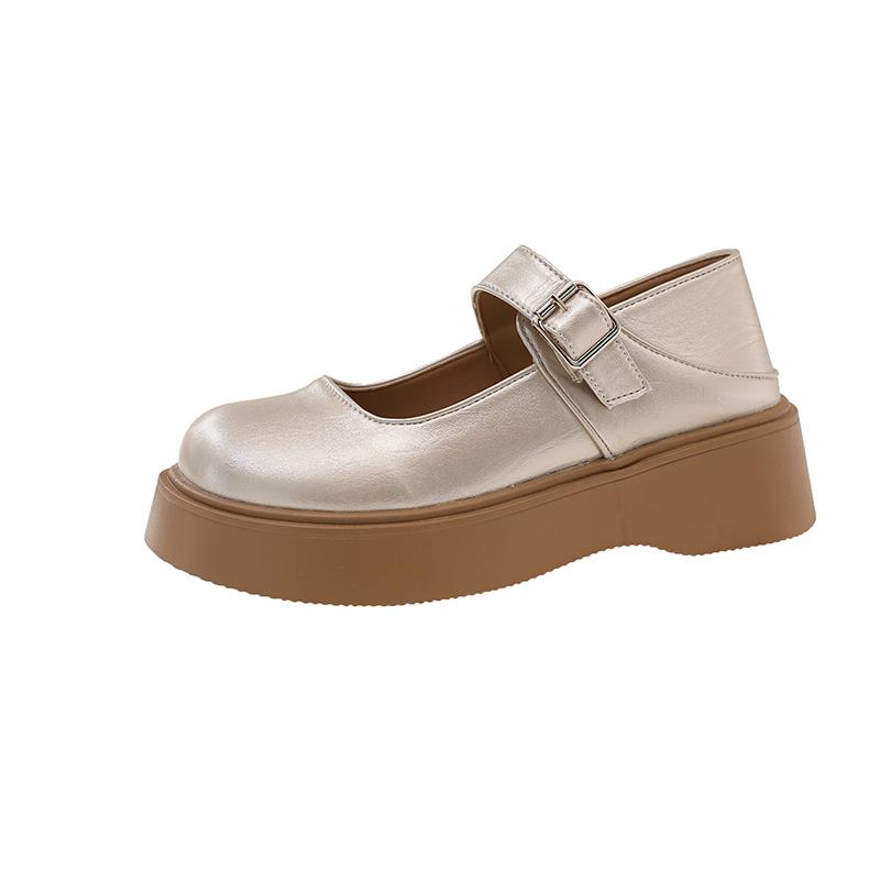 Fashion Platform Mary Jane Single Shoes Women's Fashion Round Toe Shallow Mouth One Strap Anti-Slip Wear-Resistant Low Top Shoes