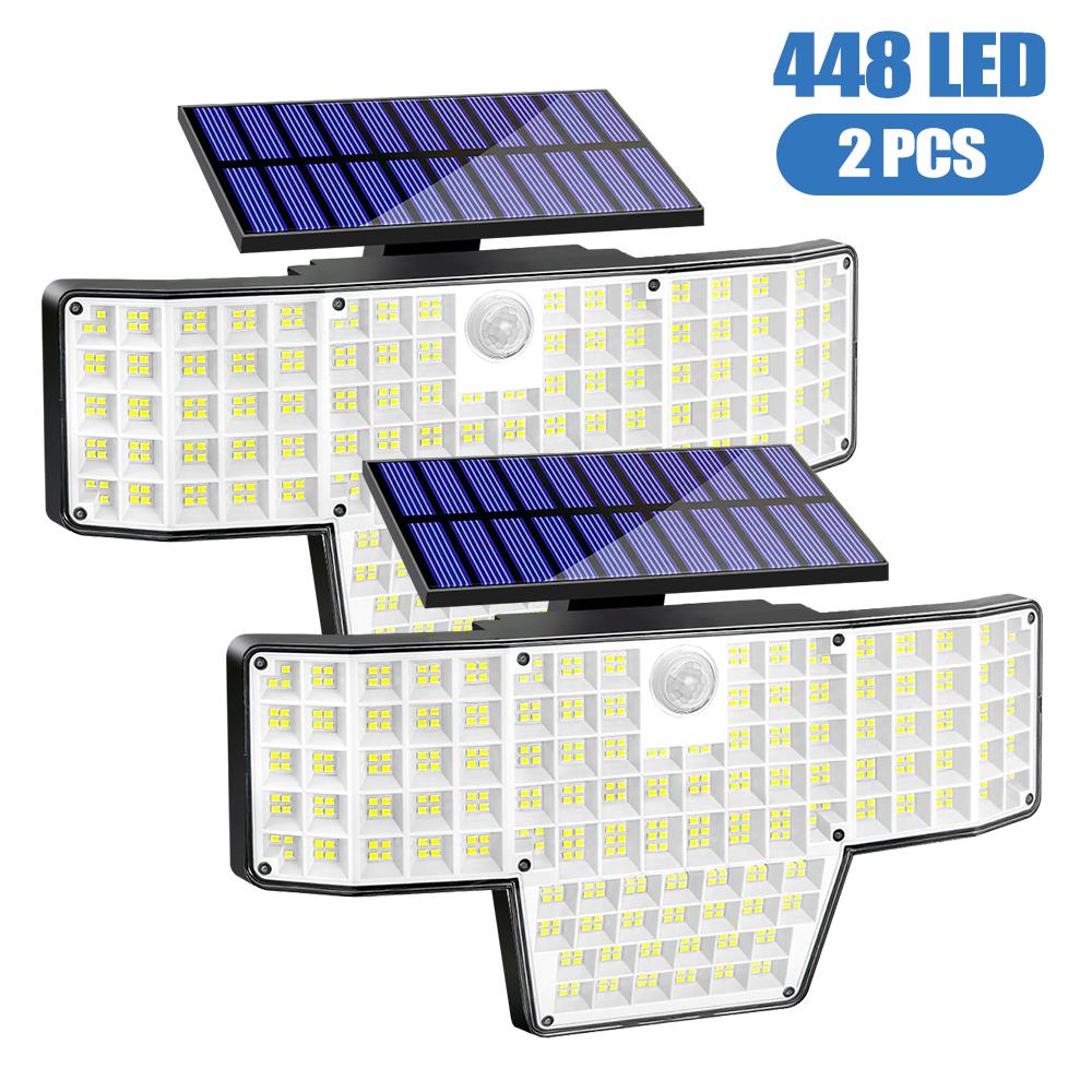 1/2 Packs 448 LED Solar Powered Security Lights Motion Sensor 3 Modes IP65 Waterproof Outdoor Wall Flood Lights for Garden Yard
