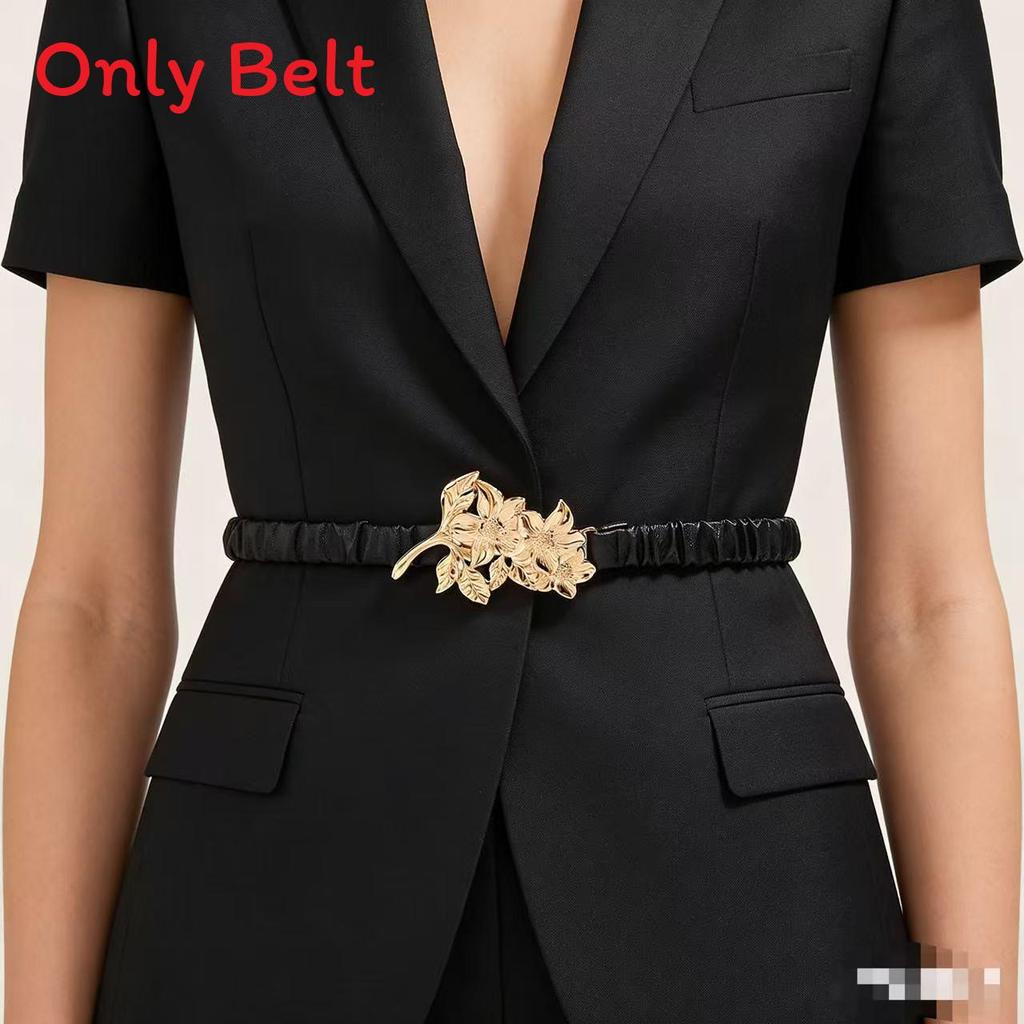 Spring Womens Faux Leather Narrow Belt With Double Round Buckle And Shiny Finishes золотой