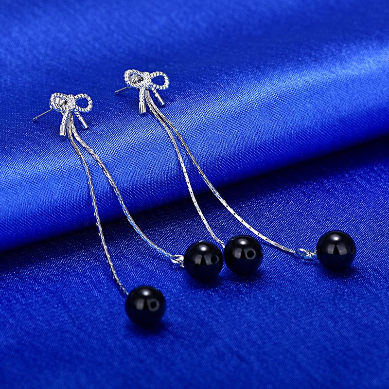 Simple and Fashionable Bow Earrings with Tassel Long Pearl Earrings Earrings Earrings