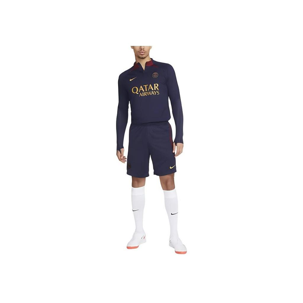 Nike Printed Letter Patchwork High Neck Long Sleeved Soccer Jersey Paris Saint-Germain Men Tops Navy-Blue DX3108-499