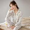 Spring and Autumn pure cotton pajamas women's long-sleeved trousers, strawberry printed cardigan loungewear set