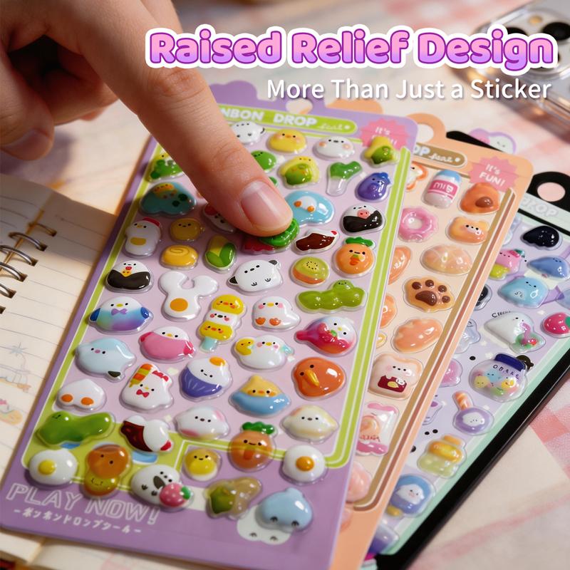 Cartoon 3D Relief Drop Stickers Cute Animal Candy Rabbit Aesthetic Crystal Stickers Diy Phone Case Mirror Scrapbook Journal Deco