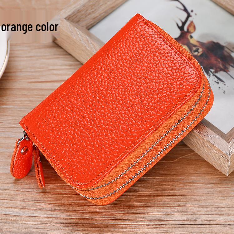 RFID Cowhide Leather Card Holder & Coin Purse with Double Zipper