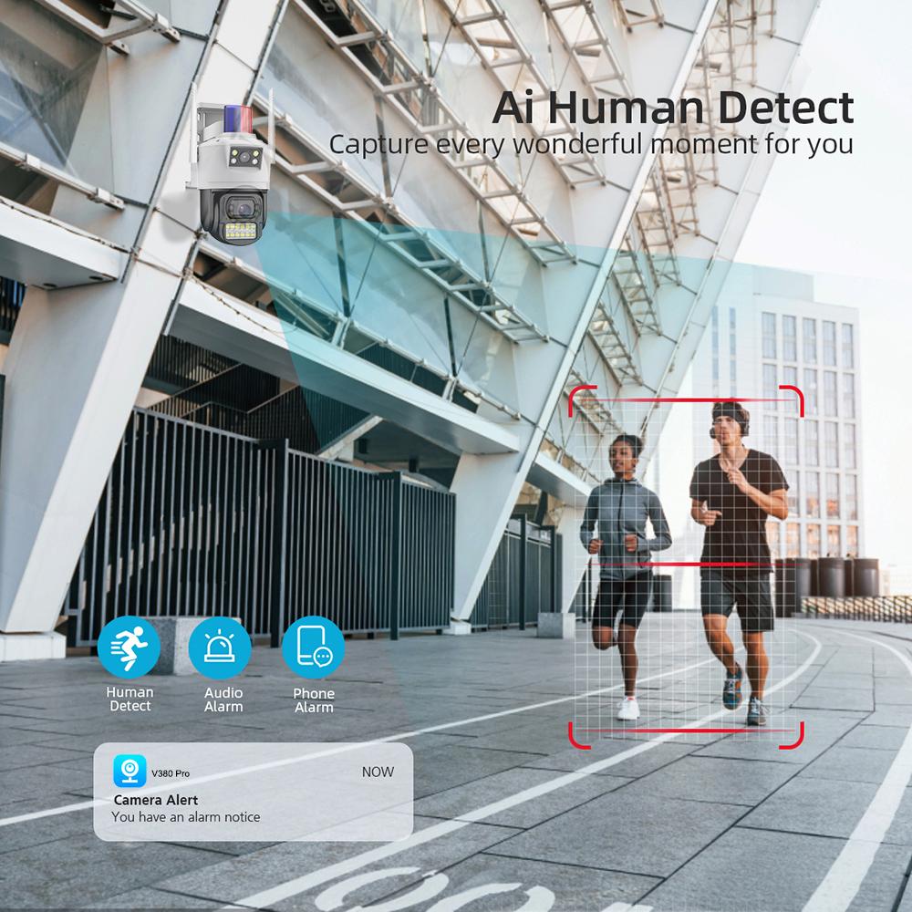 Nieuwe 4G Camera Sim-kaart 4K 8MP Dual Lens WIFI IP Camera Buiten IP66 Waterdichte Tweeweg audio AI Human Track Beveiliging