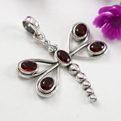 Libellen-Anhänger, Granat-Anhänger, 925 Sterling Silber Anhänger, Designer-Anhänger, Geschenk für sie, Handgefertigter Anhänger