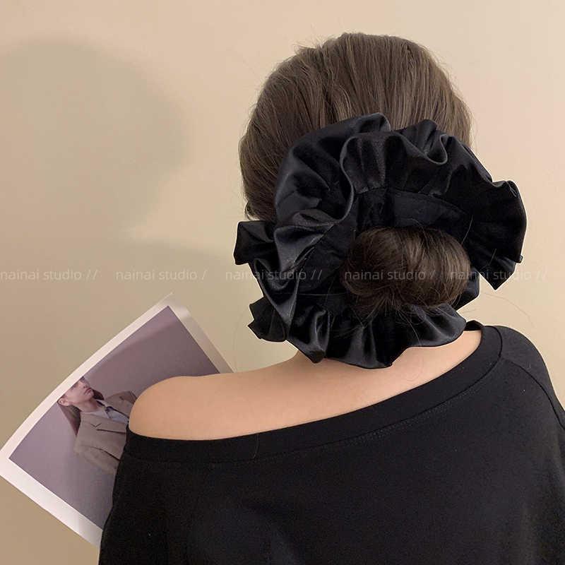 Elegant Korean Blue Striped Lace Trim Scrunchie