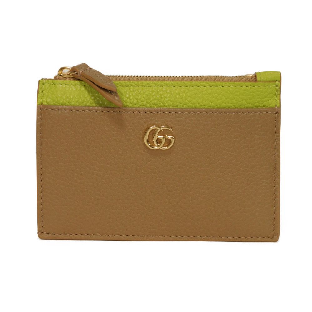 Used 9539 Double G Zip Key Pouch 837966 AAE5F 2843 7943 Current Bicolor Green Key Ring Unused GG Marmont Beige Unisex