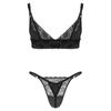 Mens Adjustable Floral Lace Bra Top with Matching Thong Briefs Sissy Lingerie Set