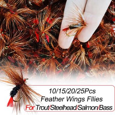 10/15/20/25Pcs Flies Fishing Assortment,Artificial Insect Lure Premium Fly Fishing Dry/Wet Flies Bass, Salmon and Other Freshwater Fish