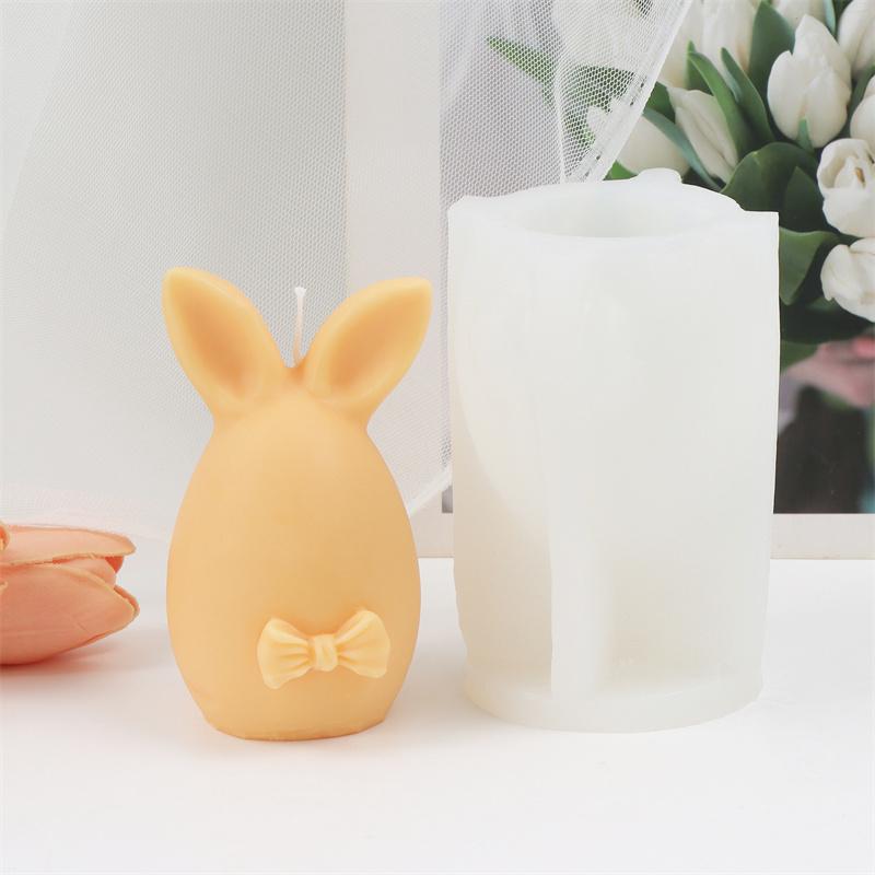 Easter Bunny Egg Silicone Candle Mold DIY Cute Spring Easter Egg With Bowknot Rabbit Ear Sculpture Candle Soap Decoration Party