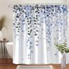 1 Blue and Purple Floral Watercolor Shower Curtain - White Ombre Effect with Hooks Machine Washable, Polyester Fabric