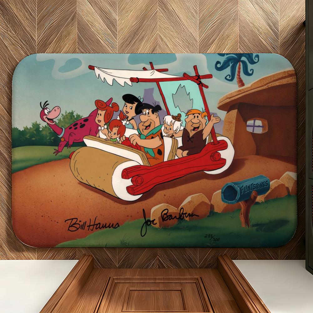Cartoon T-The F-Flintstones Floor Mat Soft Flannel Floor Mat Suitable for Entryways, Living Rooms, Bedrooms, and Bathrooms