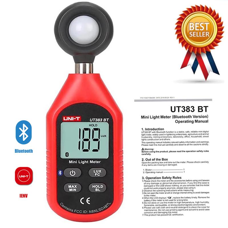 UNI-T UT383 UT383BT Digital Luxmeter Only UT383BT Bluetooth Mini Light Meter Environmental Test Equipment Handheld Illuminometer