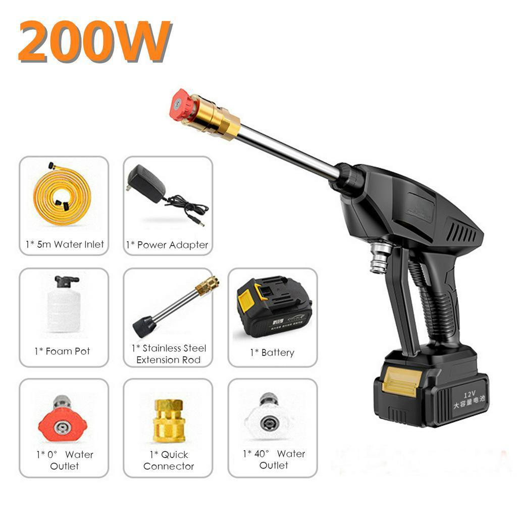 200W High Pressure Washer Machine Handheld Auto Spray Powerful Car Washer Garden Nozzle Water Pump 12V with 10000mAh Battery