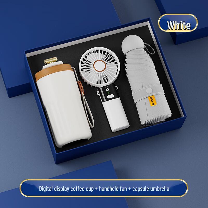 Insulated Mug, Fan, and Umbrella Gift Set Coffee Cup + Fan + Umbrella Set
