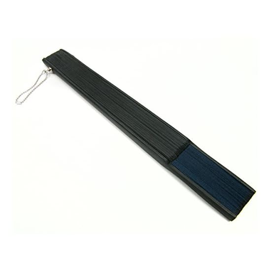 [KYOETSU] Folding Fan, Pure Silk, Solid Color, Black Ribs, 2-Piece Set (Fan, Fan Case), Men's (Black