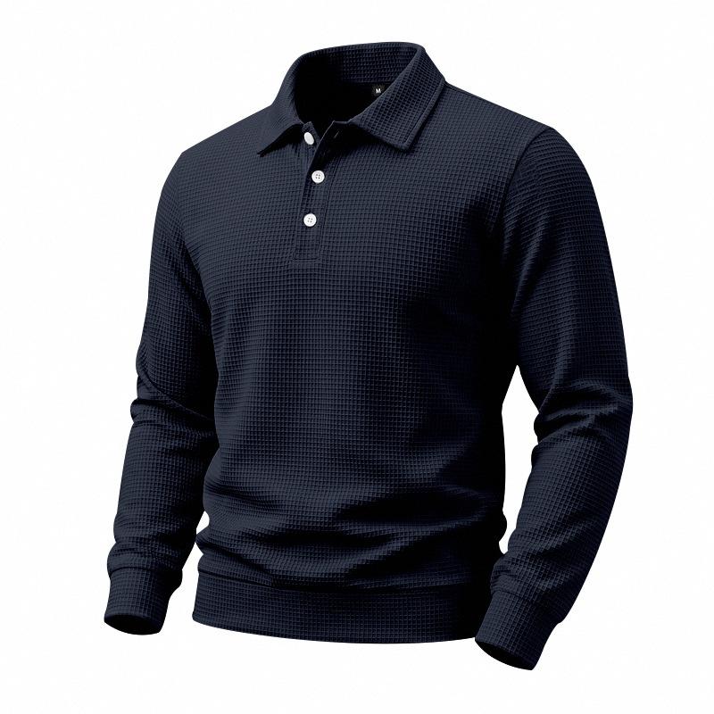 Men S Long Sleeve Waffle Knit Polo Shirt Loose Fit