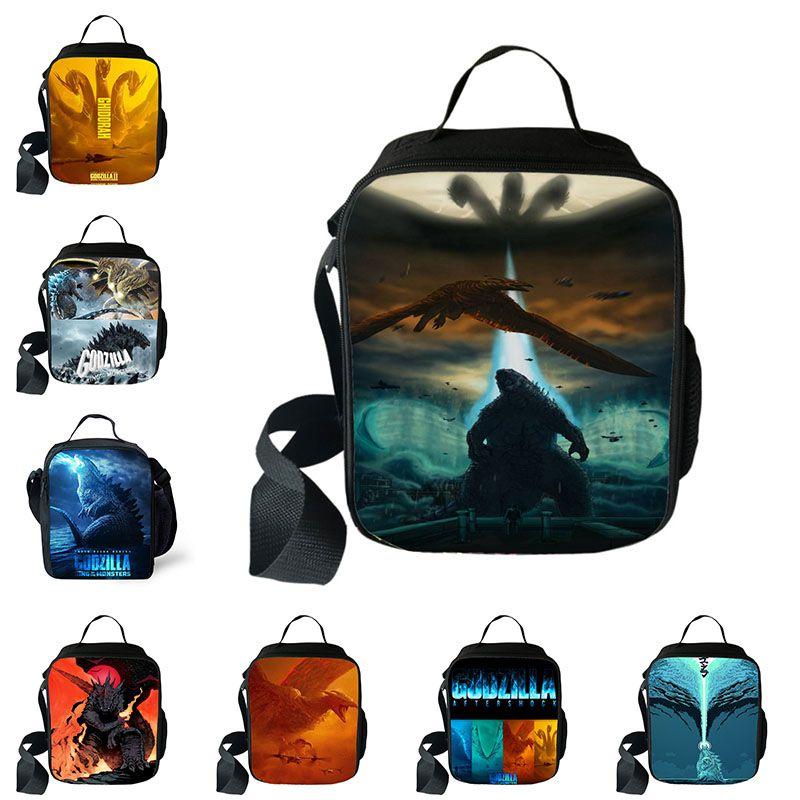 3D Godzilla Isolierte Lunchtasche für Kinder mit großem Fassungsvermögen und verstellbarem Riemen