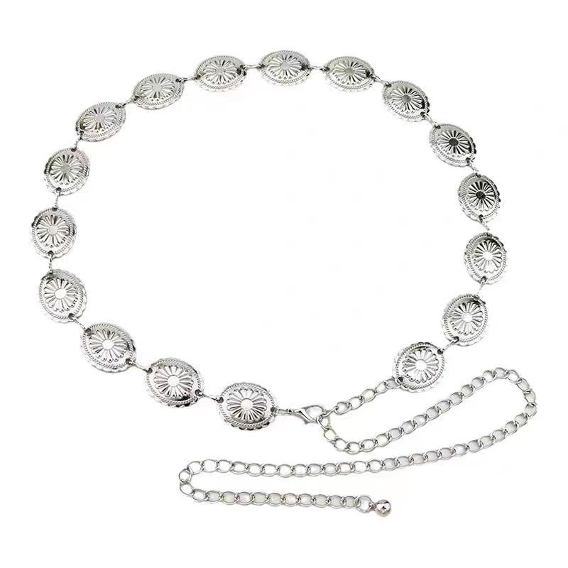 Women's Silver Accessories Engraving Versatile Fashion Basic Waist Chain European and American Spring and Summer Versatile Waist Belt