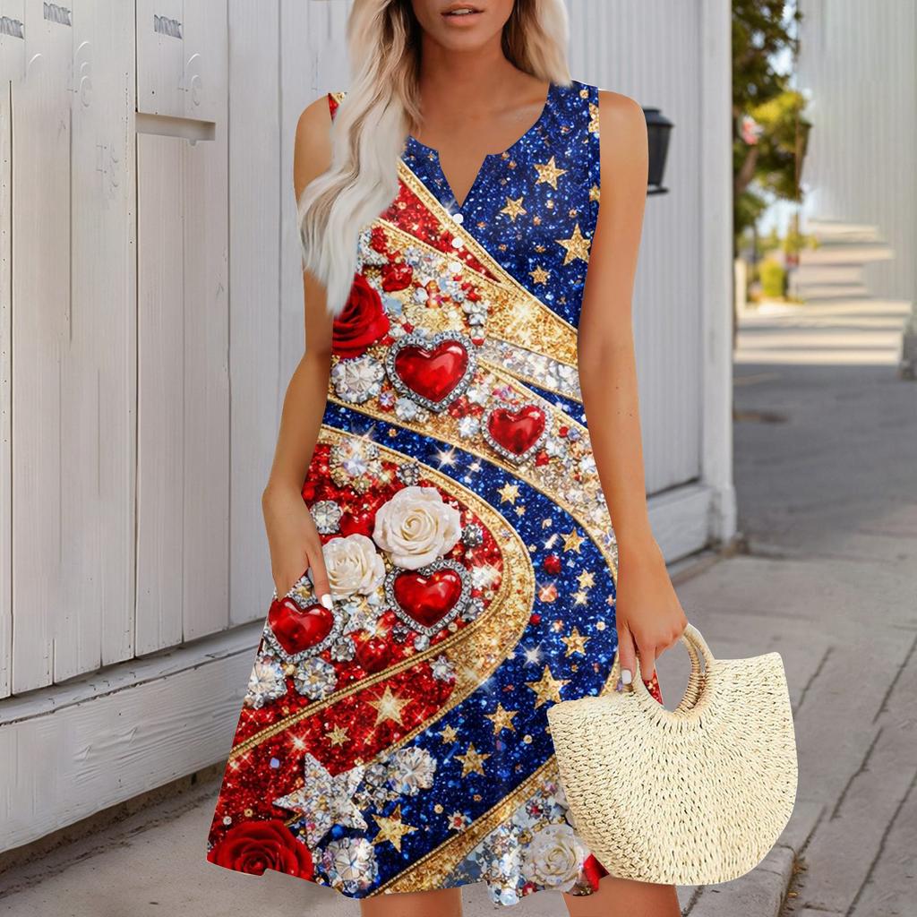 Women's Fashionable Casual Independence Day Print Dress