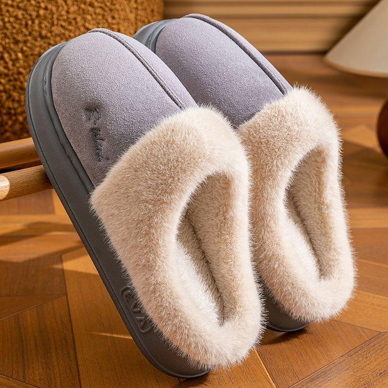 

Cotton slippers women s 2025 new couple non-slip soft bottom indoor home warmth cotton slippers velvet men 44-45 Size [Suitable for 43-44 Feet]