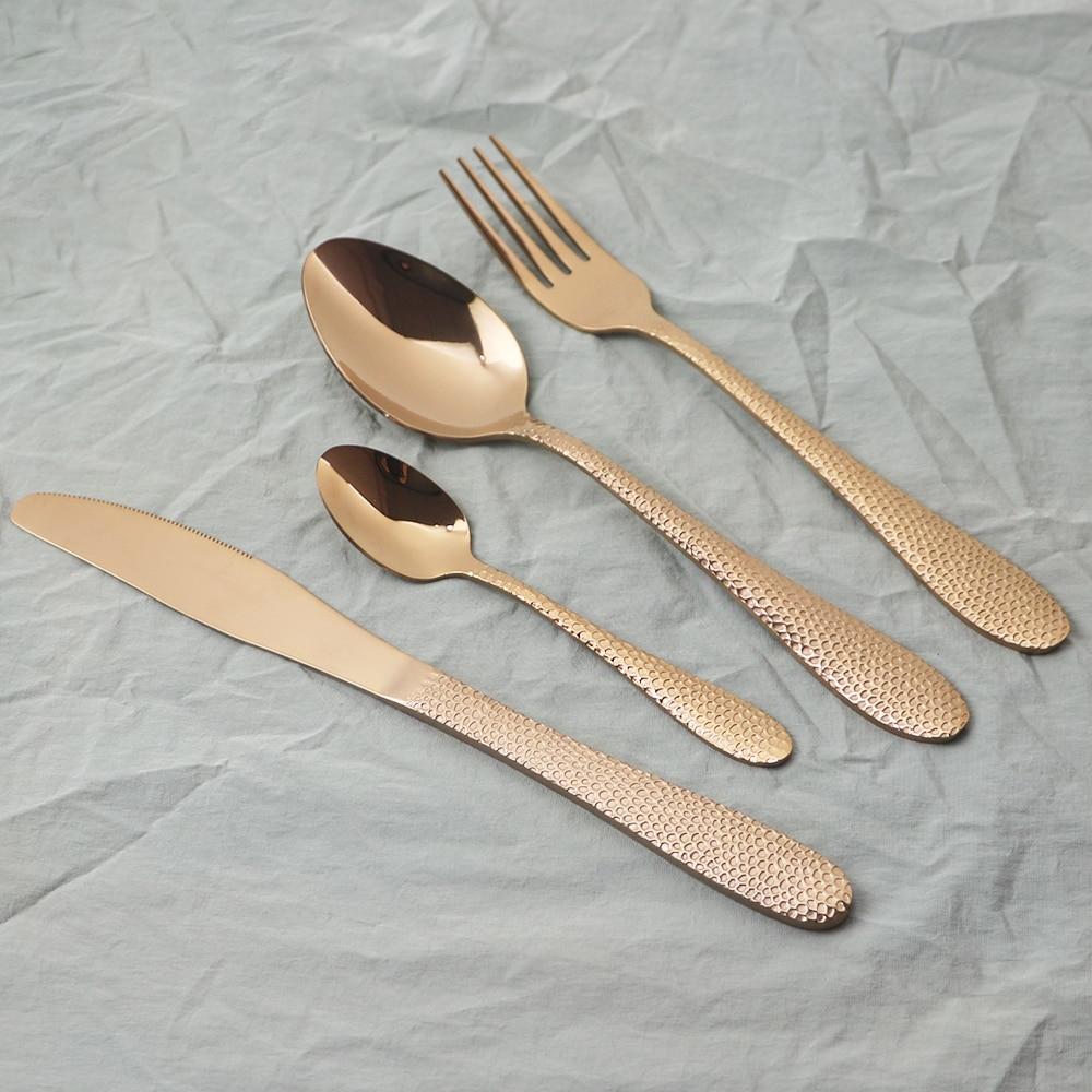 24Pcs Gold Cutlery Set Knives Fork Tea Spoon Dinner Tableware Set Stainless Steel Dinnerware Set Kitchen Flatware Silverware Set