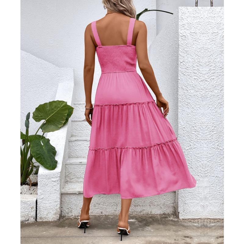 VEZFAA Kvinnemote Sommer Vår Ensfarget Print Ermeløse seler Høy midje Uformelle kjoler