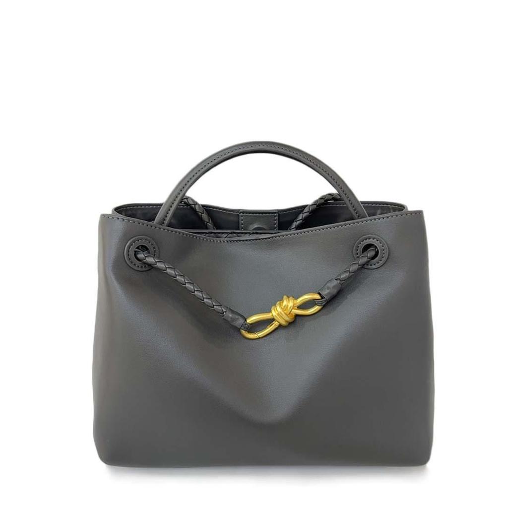 Höst/Vinter 2024 Damväska i Platt Läder för Axel med Metallknutspänne - Crossbody-handväska med Stor Kapacitet