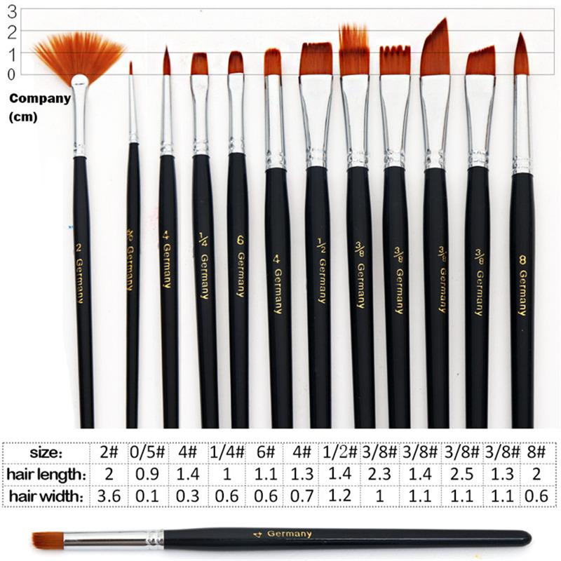 12pc Watercolors Brush Acrylic Oil Art Craft Aquarelle Paint Wooden Handle Pen Nail Artist Short Miniature Detail Painting Brush
