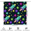 Brightly Colored Rocket Ships Shower Curtain For Kids Bathrooms Waterproof Fabric Print Decorative Bathroom Accessories Set Incl