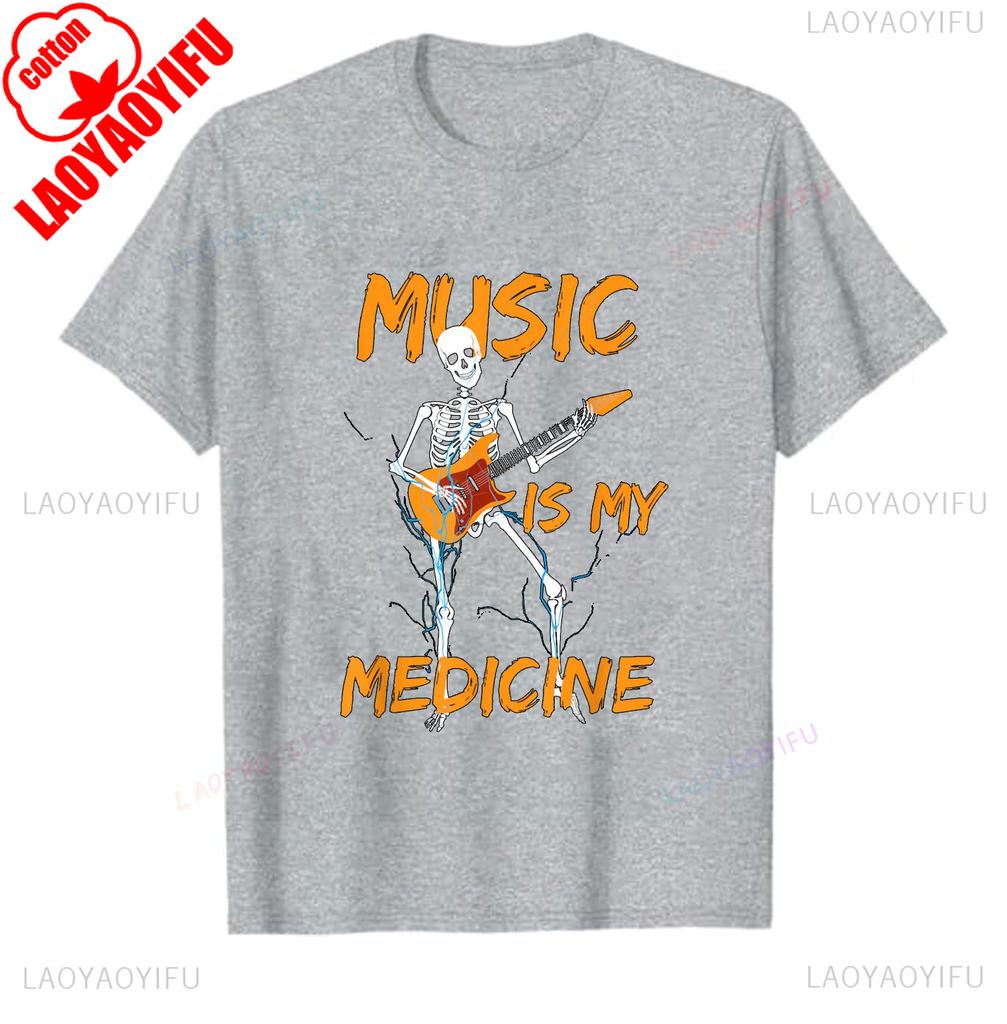 Skeleton Playing Guitar Music Lover Funny Gift TShirt Classics Unisex Slim Short Sleeve Shirt Guitar Design Birthday Cotton Tee
