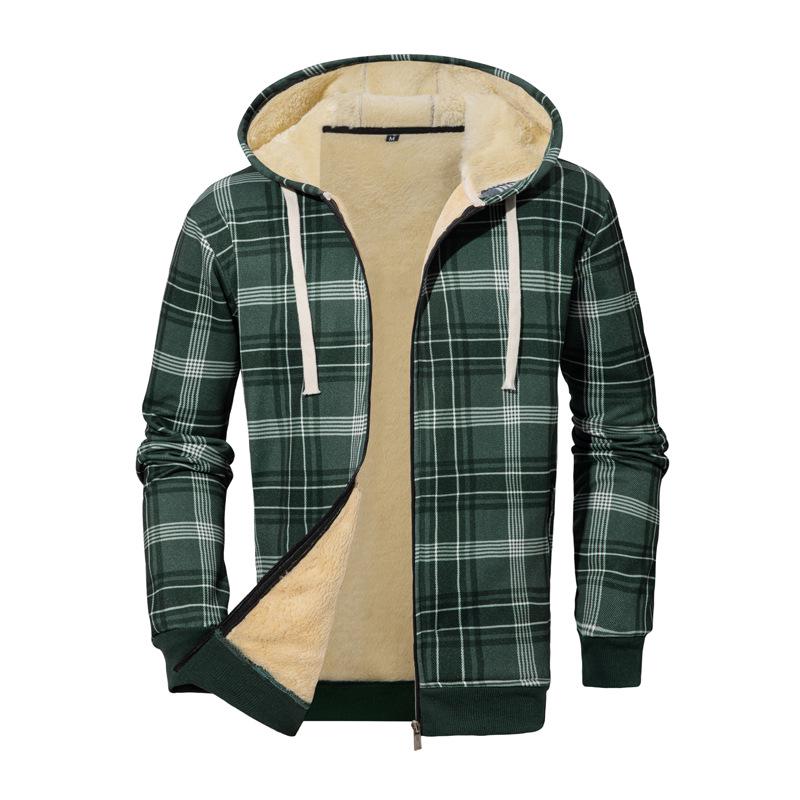 

European Men s Hooded Lamb Wool Coat - Winter Lapel Jacket, Plus Velvet, Thickened for Youth 3XL зелений