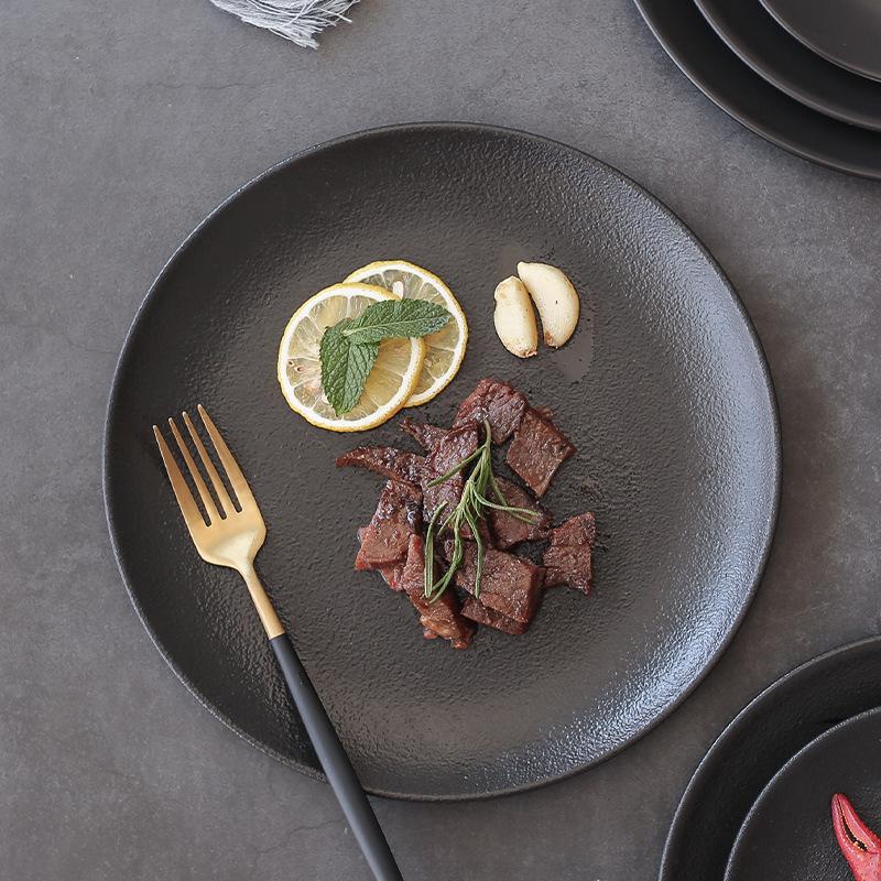 Plates Steak Plates French Tableware Michelin Restaurant Premium Cold Plates Household Black Frosted Plates