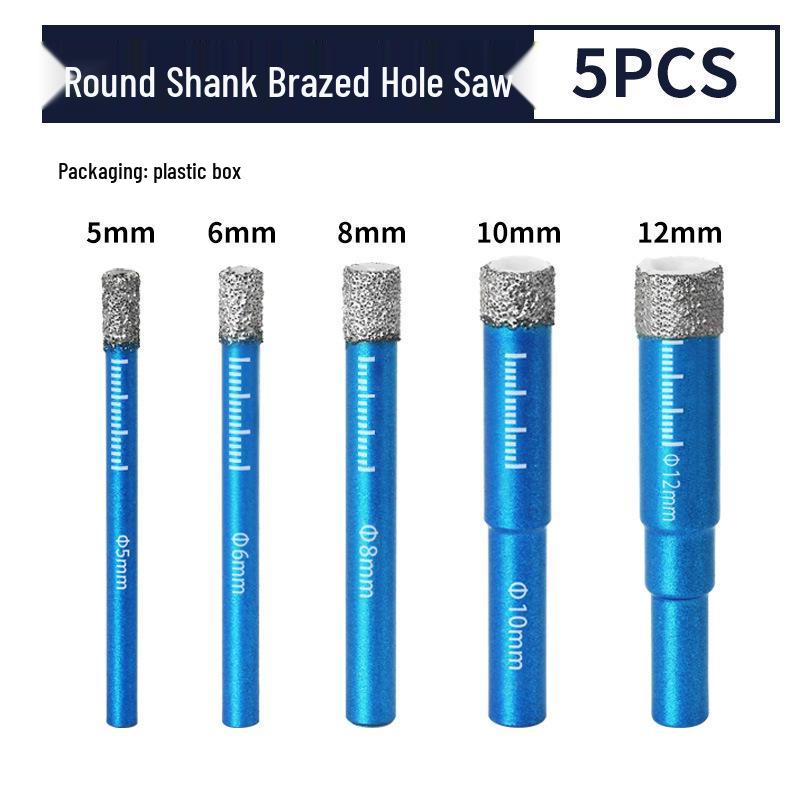 Multi-functional Diamond Drill Bit for Marble, Tile, and Glass - Round Handle, Brazed Dry Drilling