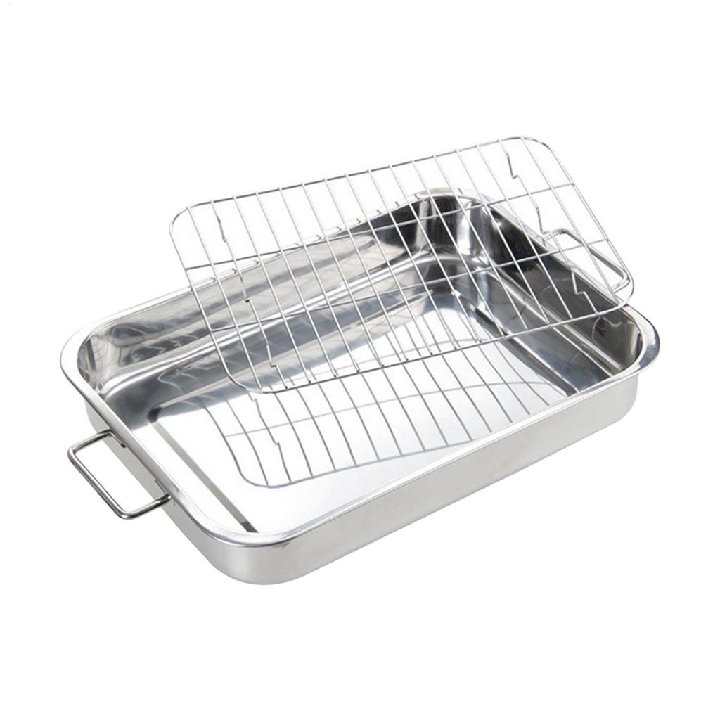 42cm Roasting Pan With Rack Stainless Steel Rectangular Baking Pan Cooking Utensils Chicken Roasting Tin Oven Baking Tray