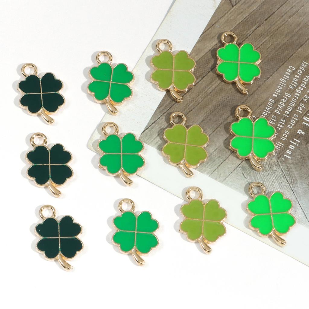 20pcs Four-Leaf Jewelry Making Charms, Assorted Green Charm Pendant Plated Enamel Charm Pendant For Earring Necklace Bracelet