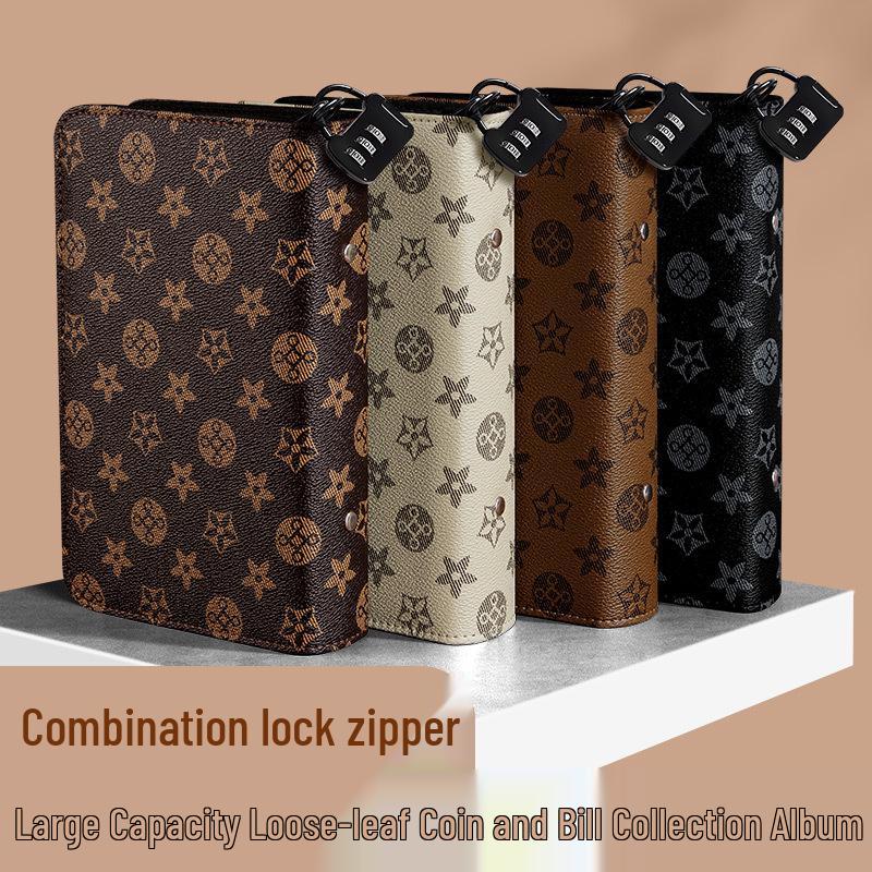 Альбом для купюр и банкнот большой вместимости с кодовым замком и защитными карманами Zipper Bag Pattern Light Brown without Lock 1650₽