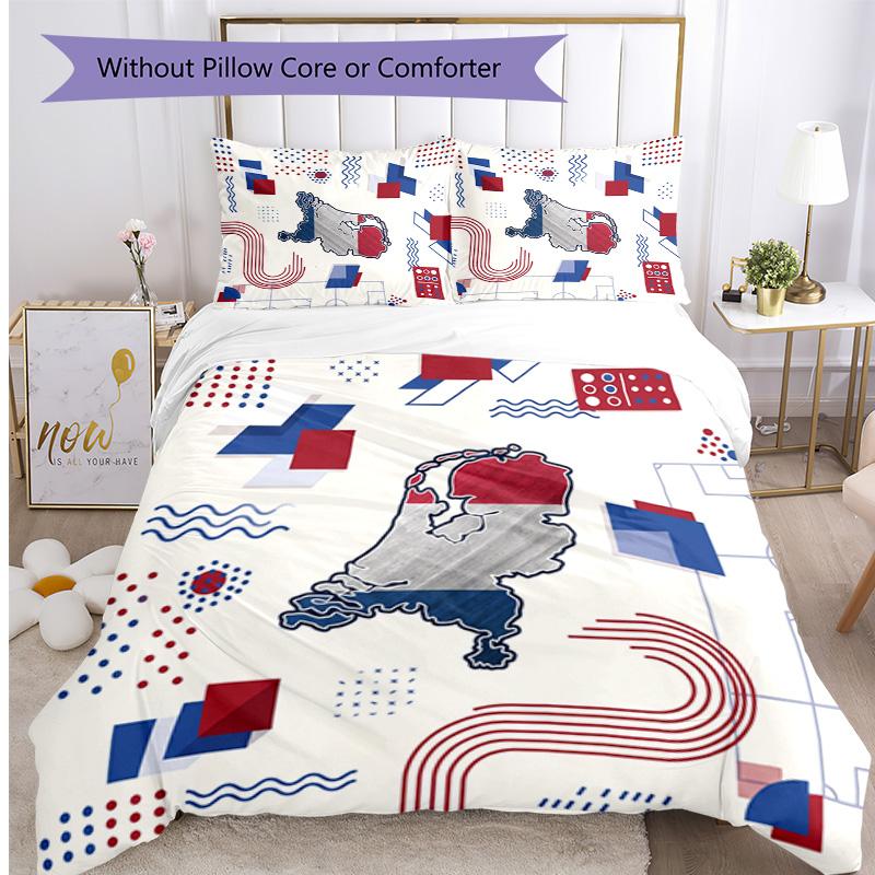 Netherlands Football Printed Bedding 3 Piece Set Cozy Breathable Bed Cover Set as Housewarming Holiday Gift