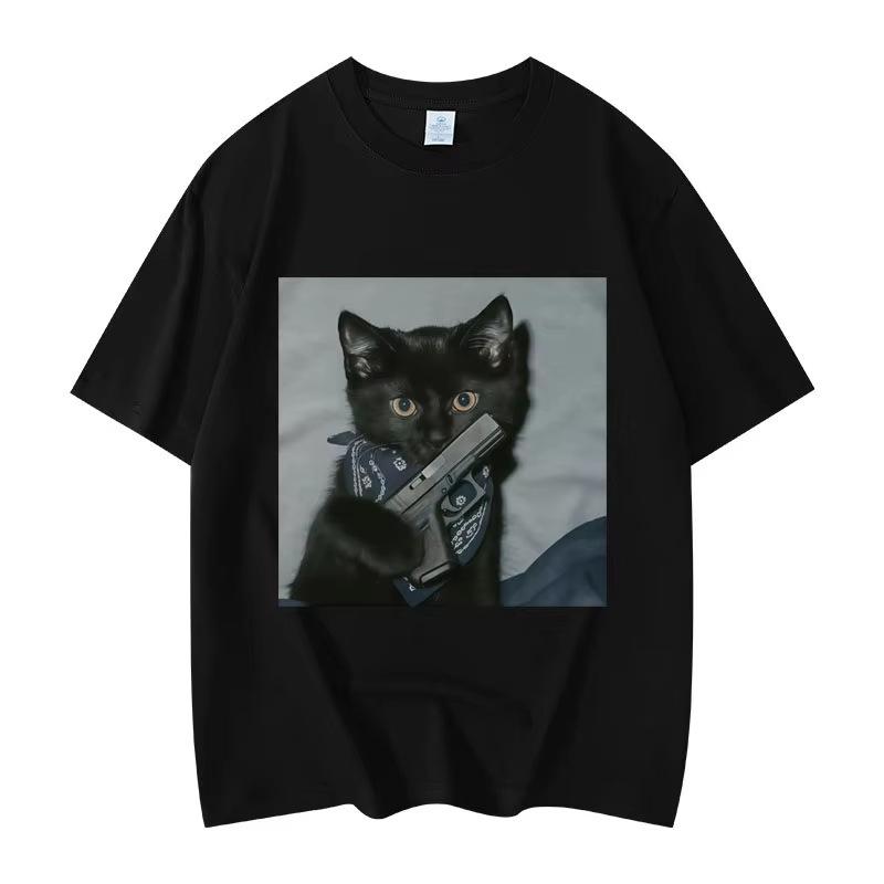 2026 New HighQuality Cotton Funny Cat Joke Graphic TShirt Unisex Teens Short Sleeve Streetwear Summer Casual Top Hot Sale