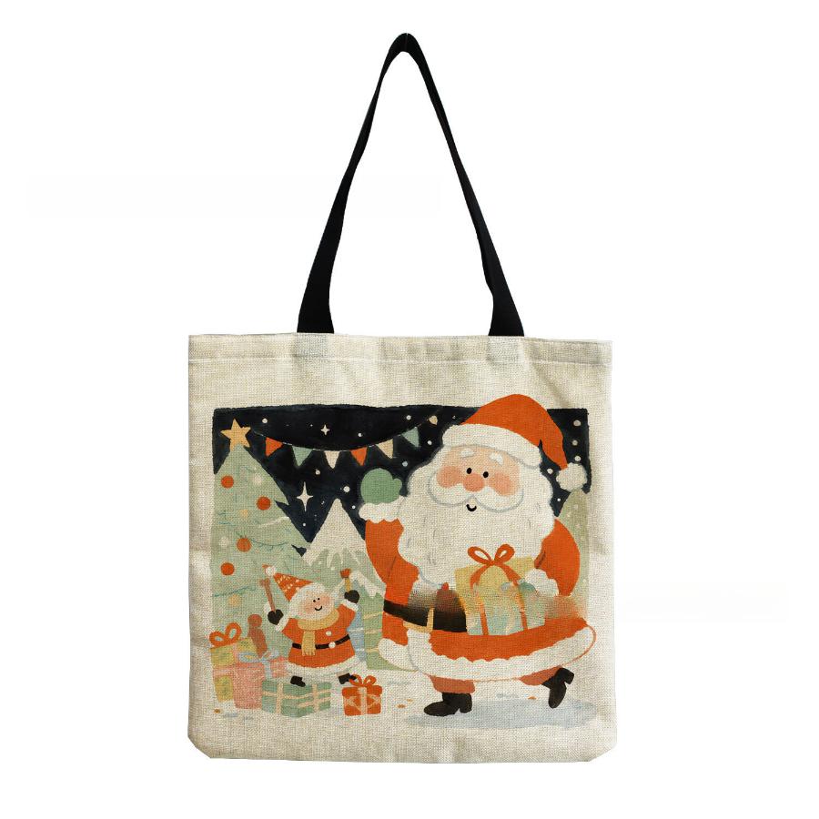 Women Vintage Linen Tote Bag - Large Capacity Christmas Print Shoulder Handbag for Casual & Grocery Shopping KTB
