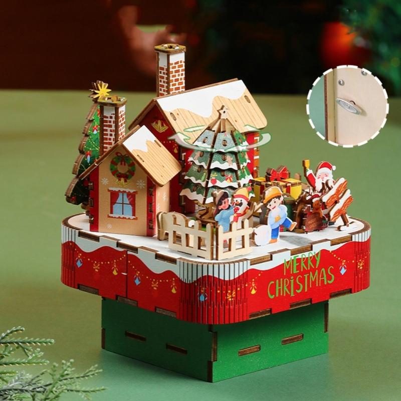 Creative Christmas Wooden Music Box Model Building Block Holiday Decoration Boys and Girls Birthday Gift
